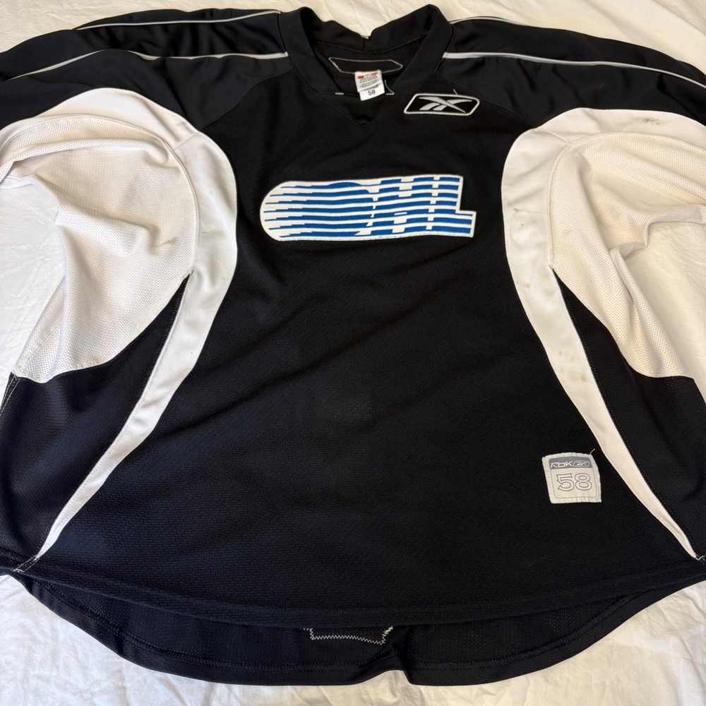 Reebok CCM CHL Goalie Style Hockey Jersey Mens 58 Black White Made in Canada